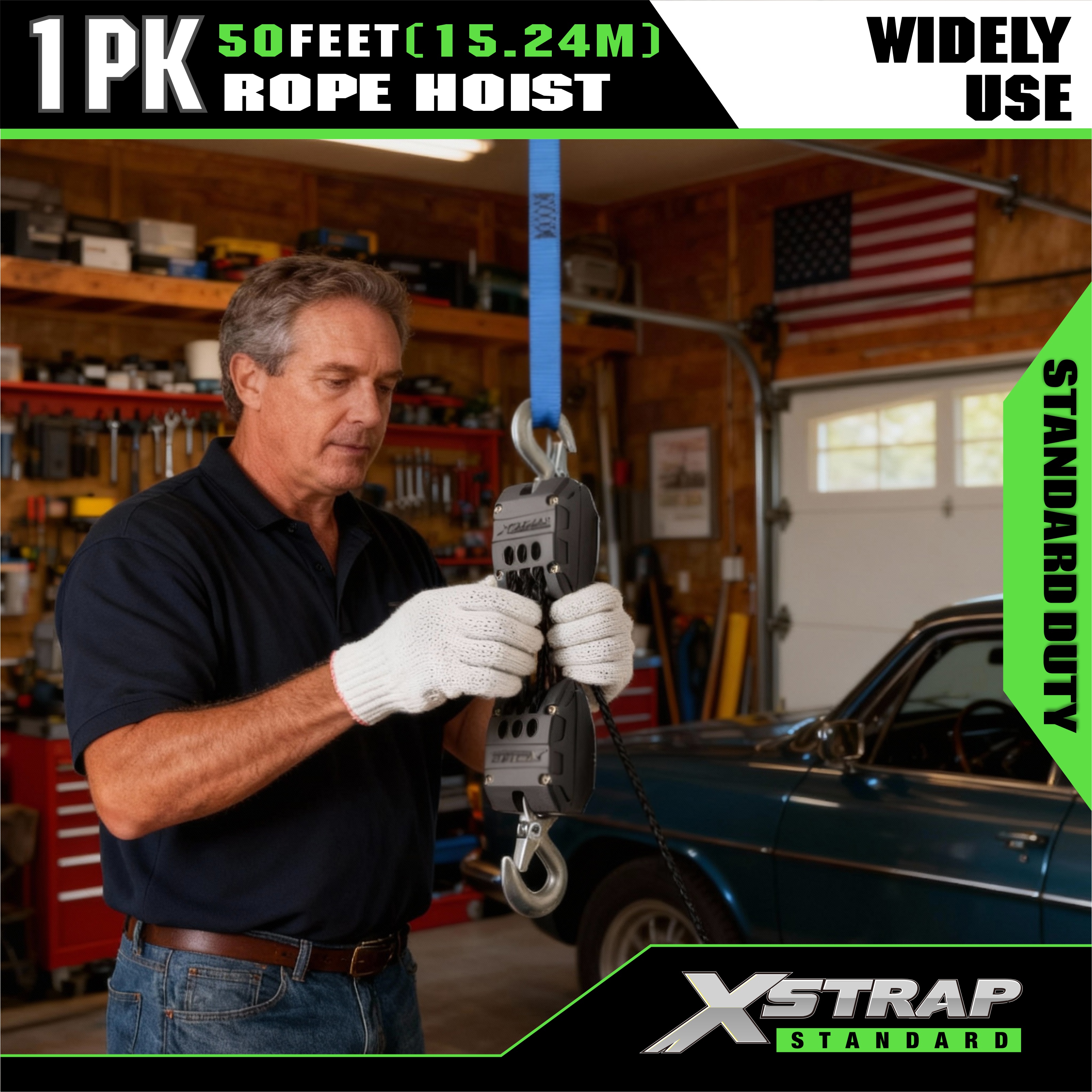 XSTRAP AHLT0003 Sistem Katrol Hoist Tali Putih Kapasitas 1000LB