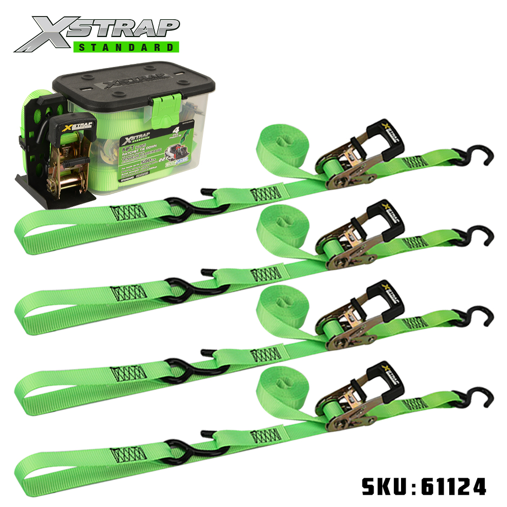 Xstrap 61124 1” x 14' 4PK Ratchet Tie Down Straps dengan Soft Loop500lb SWL