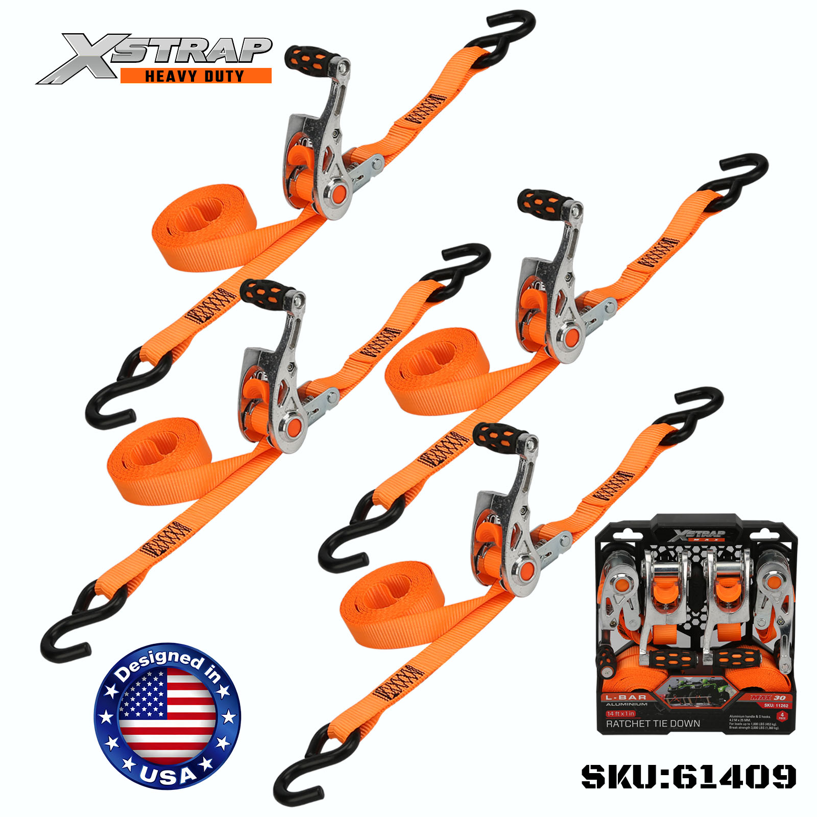Xstrap 61409 1” x 14' 4PK L Bar Tie Down 1000 pon SWL