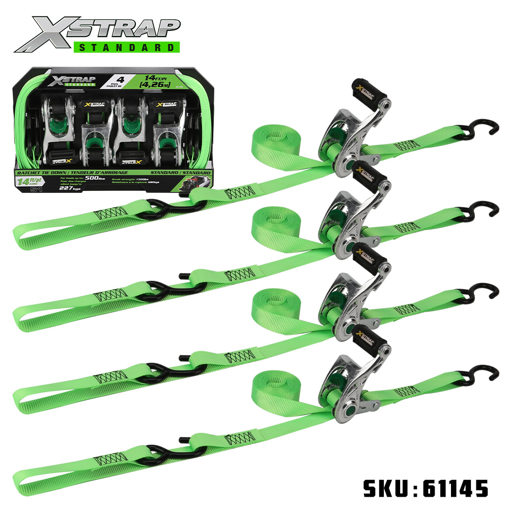 Xstrap 61145 1” x 14' 4PK Aluminium Ratchet Tie Down dengan Soft Loop 500lb SWL