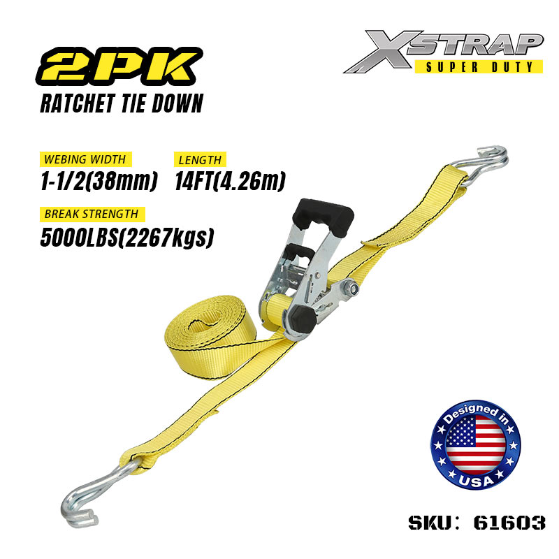 Xstrap 61603 1-1/2” x 14' 2PK T Pegangan Ratchet Tie Down 1667lb SWL