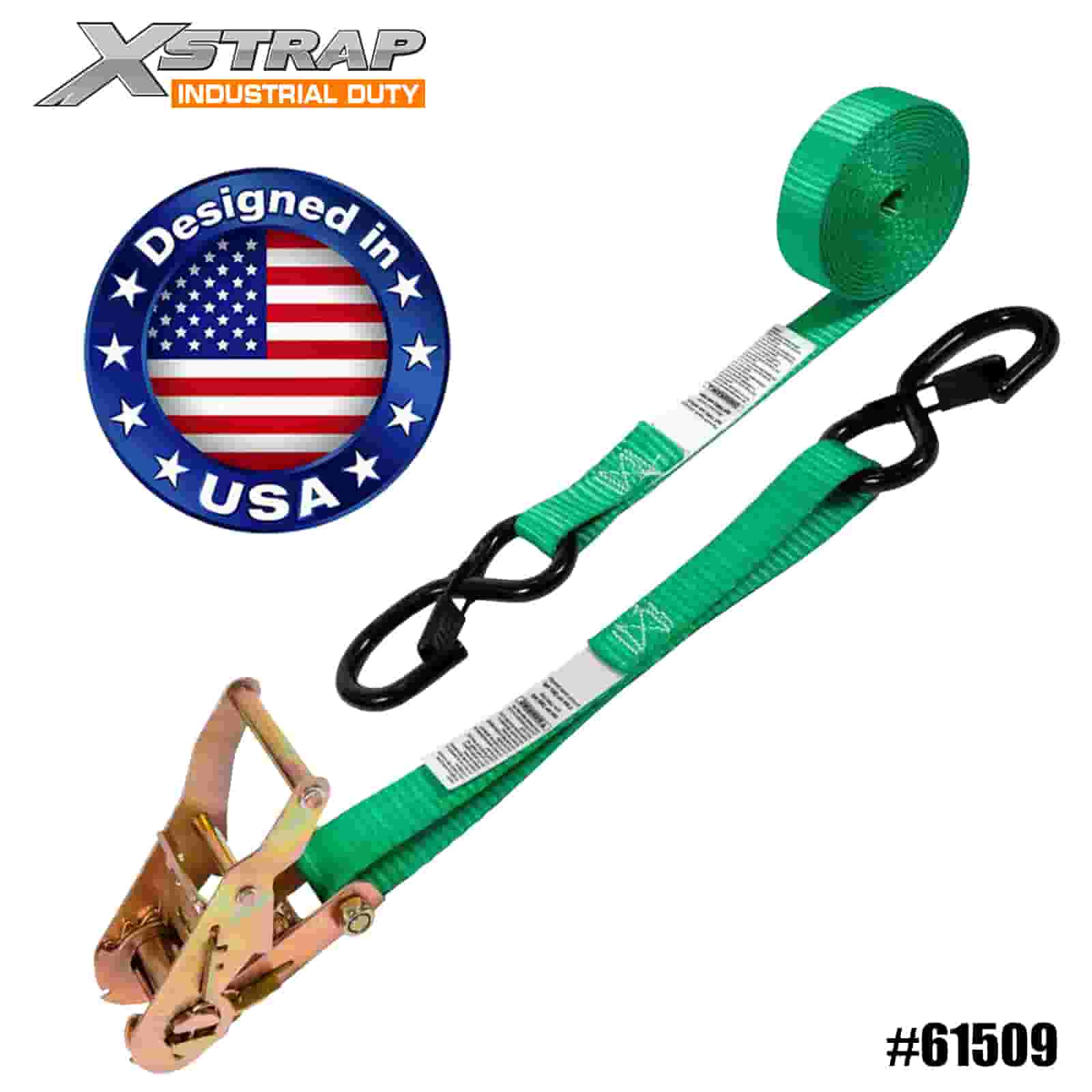 Xstrap 61509 1” x 15' 4PK Tali Ratchet dengan Kait Pengaman S 400lb SWL