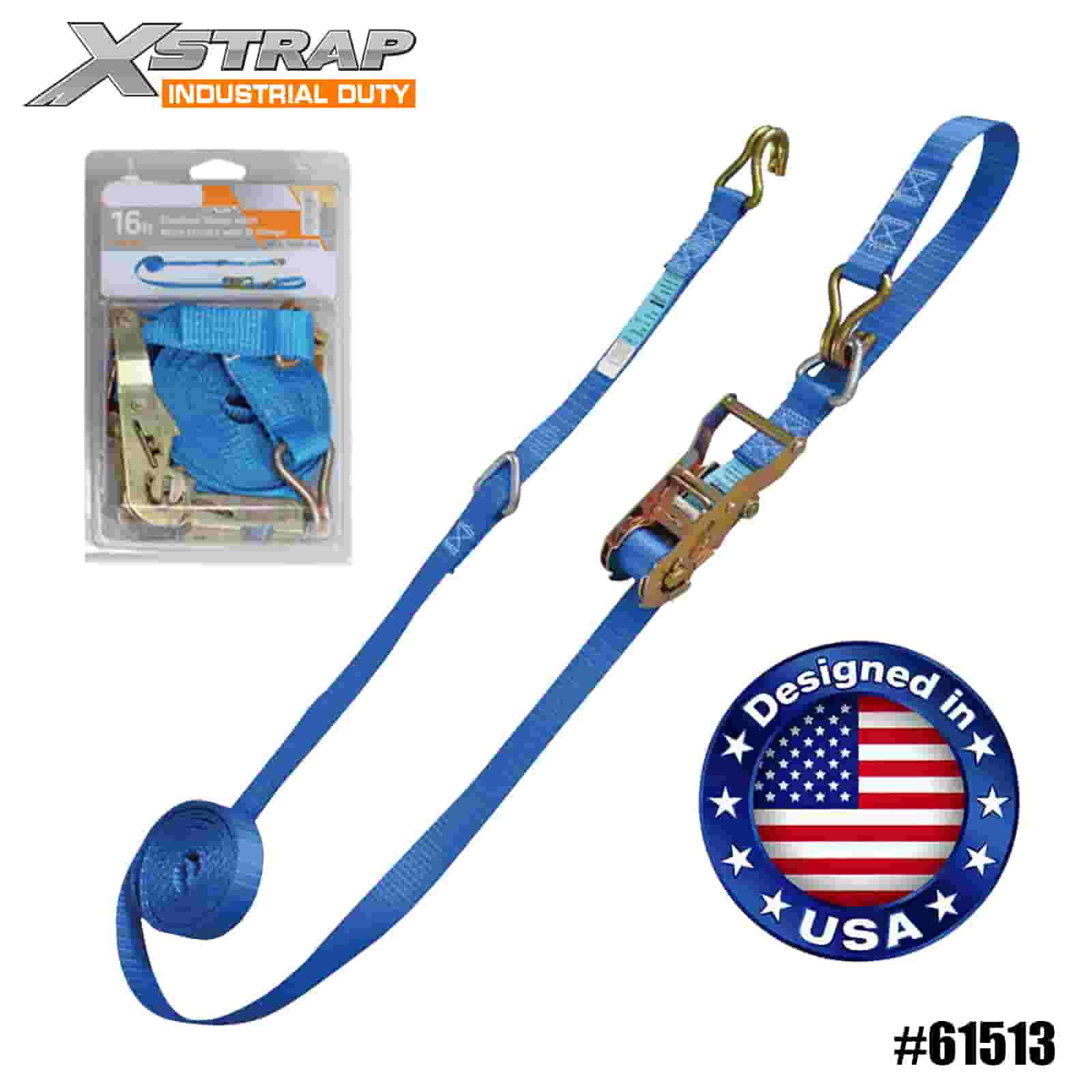Xstrap 61513 1” x 16’ 4PK Ratchet Strap dengan Cincin D dan Kait Kawat 1000lb SWL