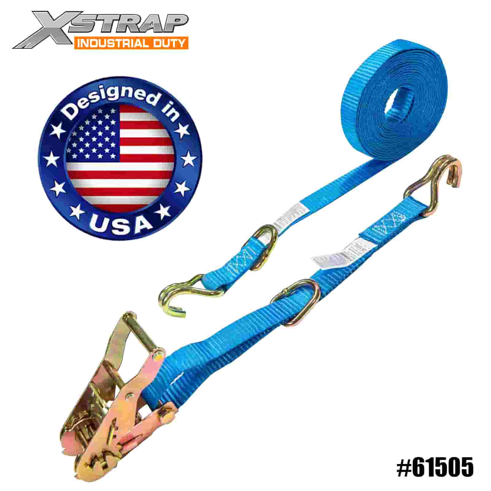 Xstrap 61505 1” x 15' 4PK Ratchet Strap dengan D-Ring dan Kait Kawat 400lb SWL