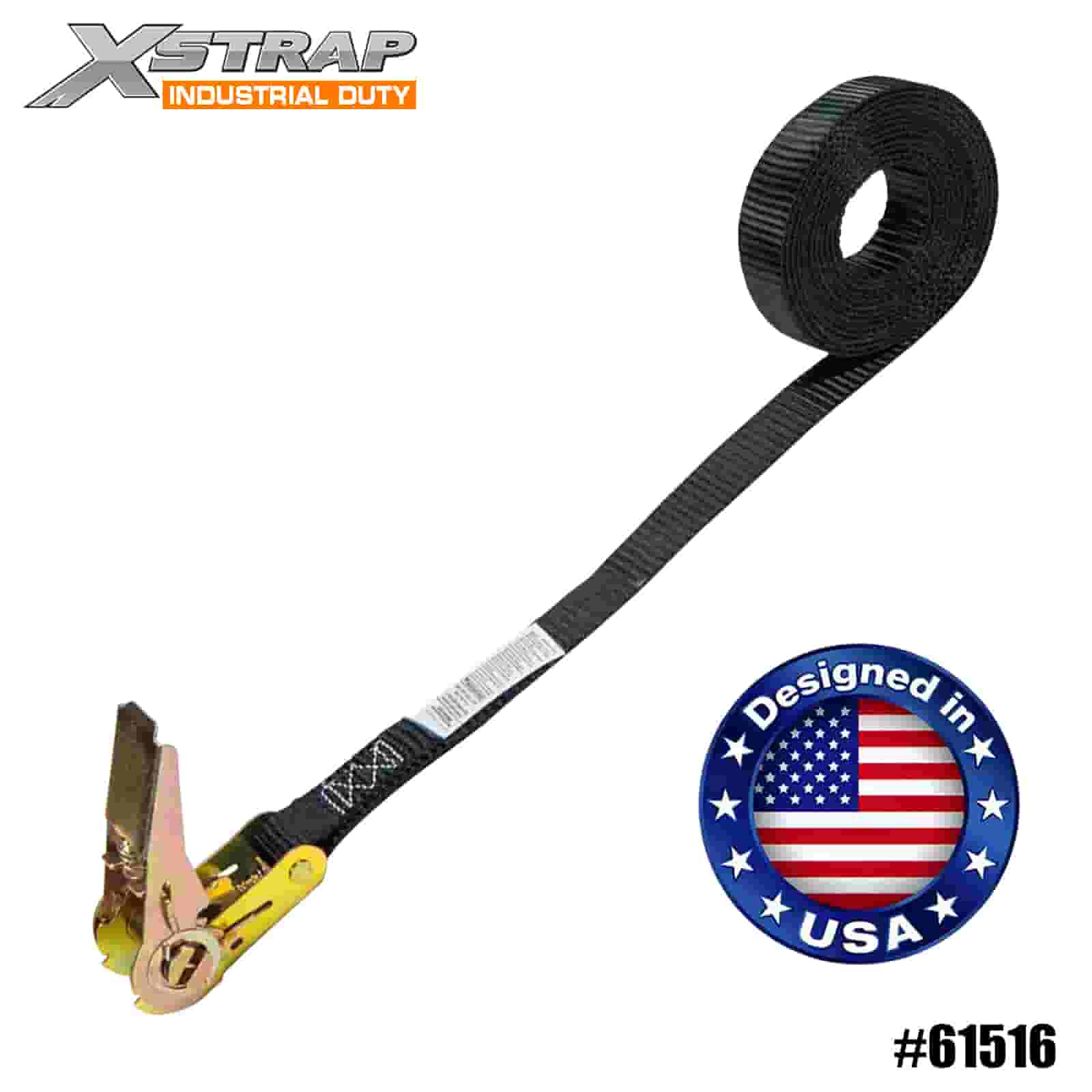 Xstrap 61516 1” x 10' Tali Ratchet Tak Berujung Hitam 500lb SWL