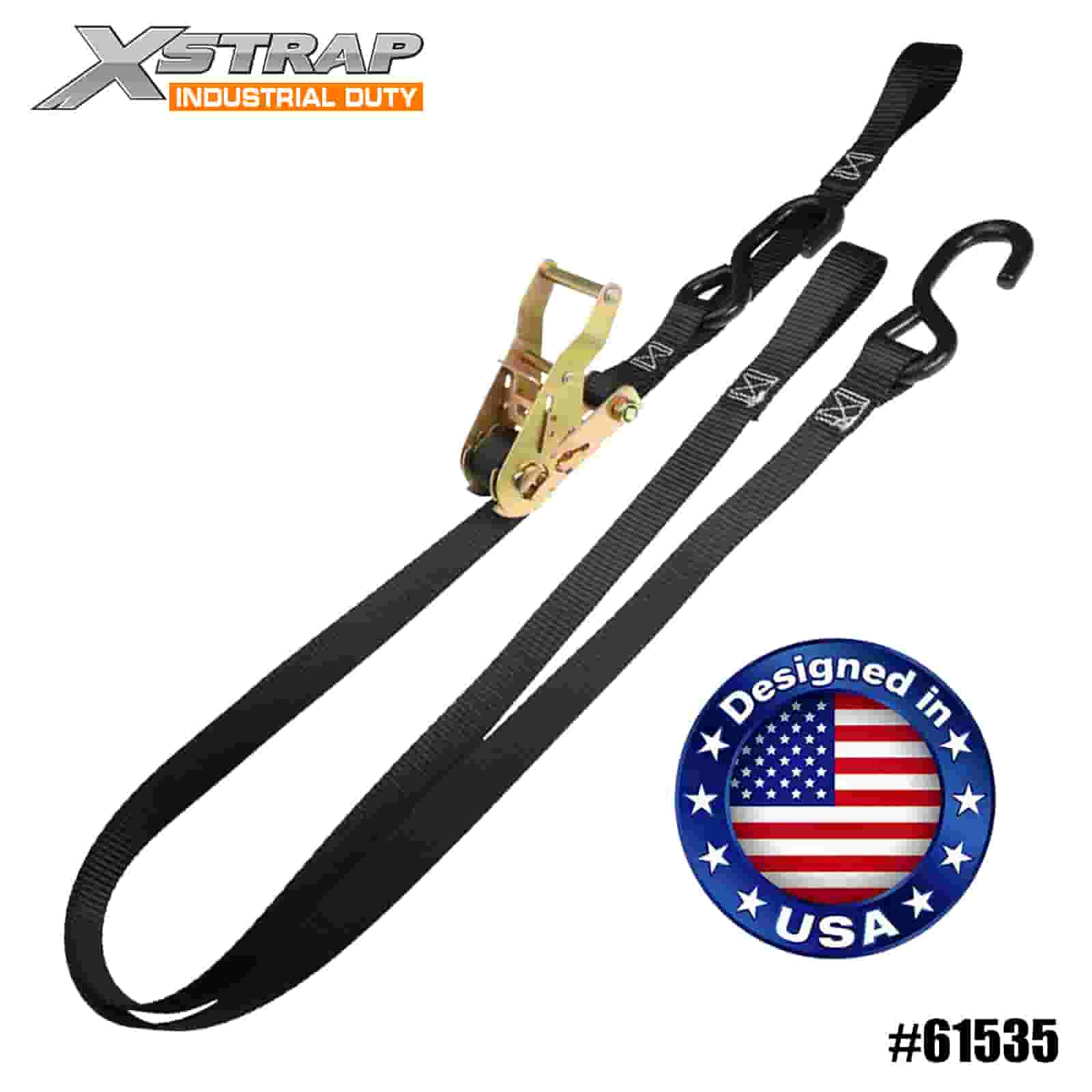 Xstrap 61535 1” x 7' 4PK Tali Ratchet Sepeda Motor dengan Tali Stang & Kait S 833lb SWL