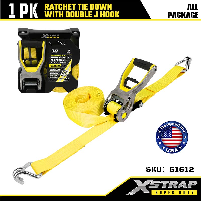 Xstrap 61612 Pengikat Ratcet 2” x 30’ dengan Kait J Ganda 3333lb SWL