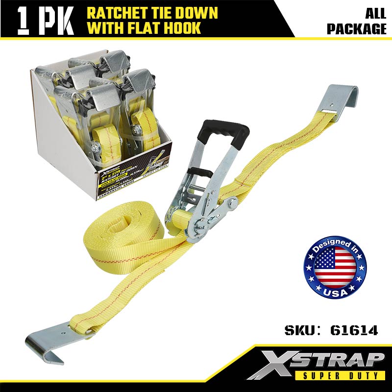 Xstrap 61614 2” x 27' Ratcet Tie Down dengan Kait Datar 3333lb SWL