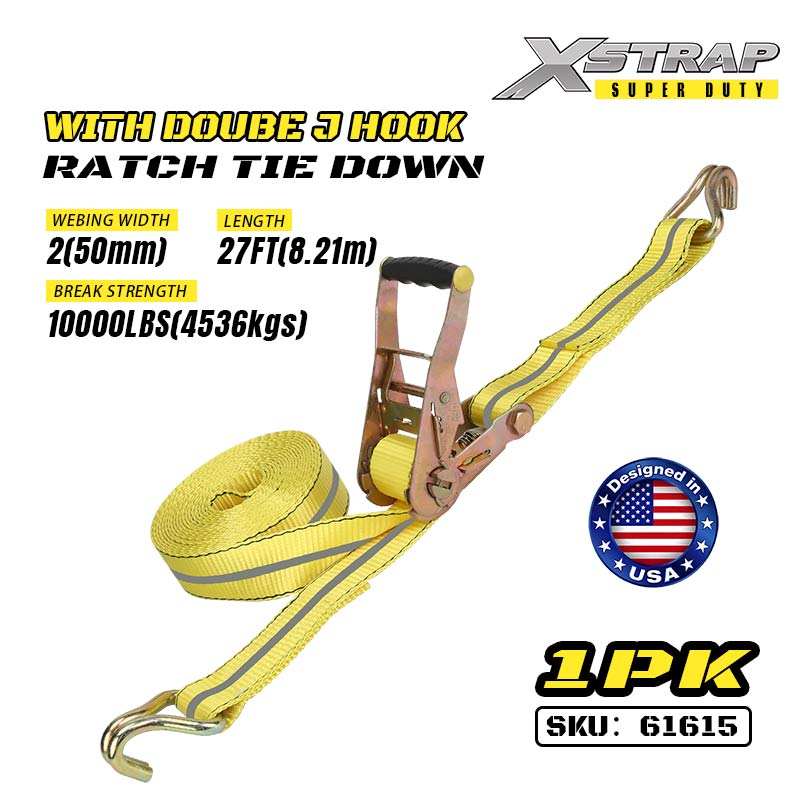Xstrap 61615 2” x 27' Ratcet Tie Down dengan Kait J Ganda 3333lb SWL