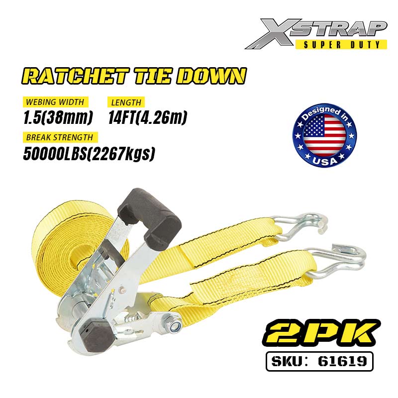 Xstrap 61619 2PK 1-1/2” x 14' Ratcet Tie Down dengan Kait J Ganda 1667lb SWL
