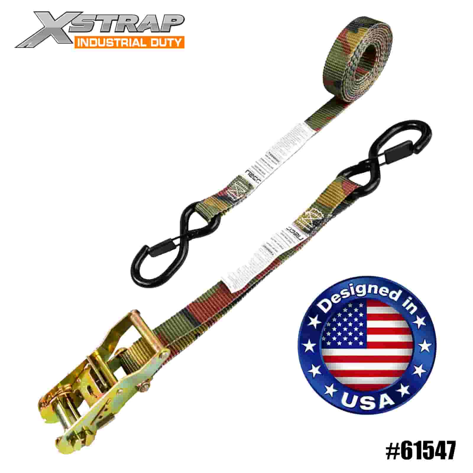Xstrap 61547 1” x 8' 4PK Tali Ratchet Dudukan Pohon Camo dengan Kait Pengaman Berlapis Vinil 400lb