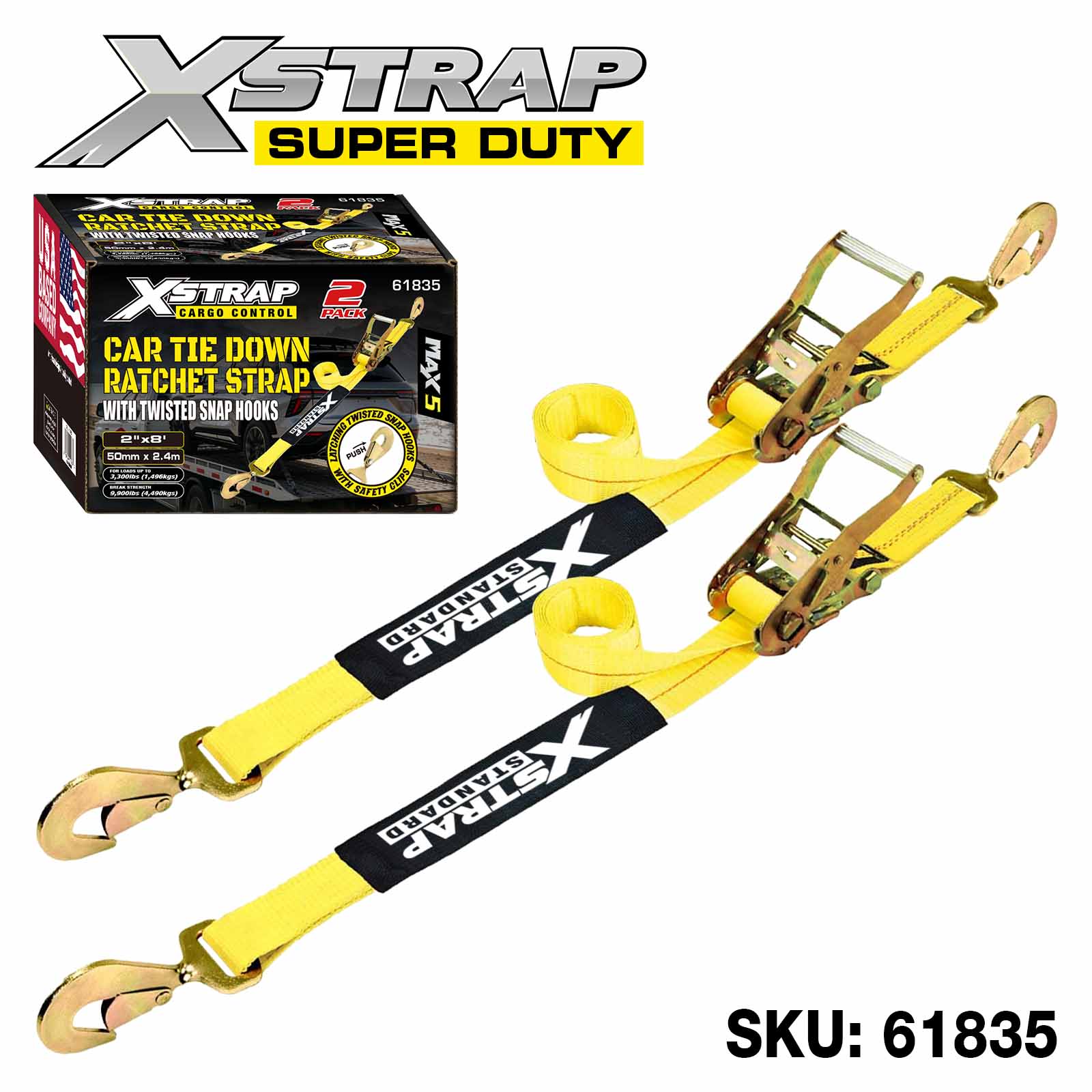 Xstrap 61835 2” x 8' 2PK Tali Pengikat Mobil 3,300lb SWL