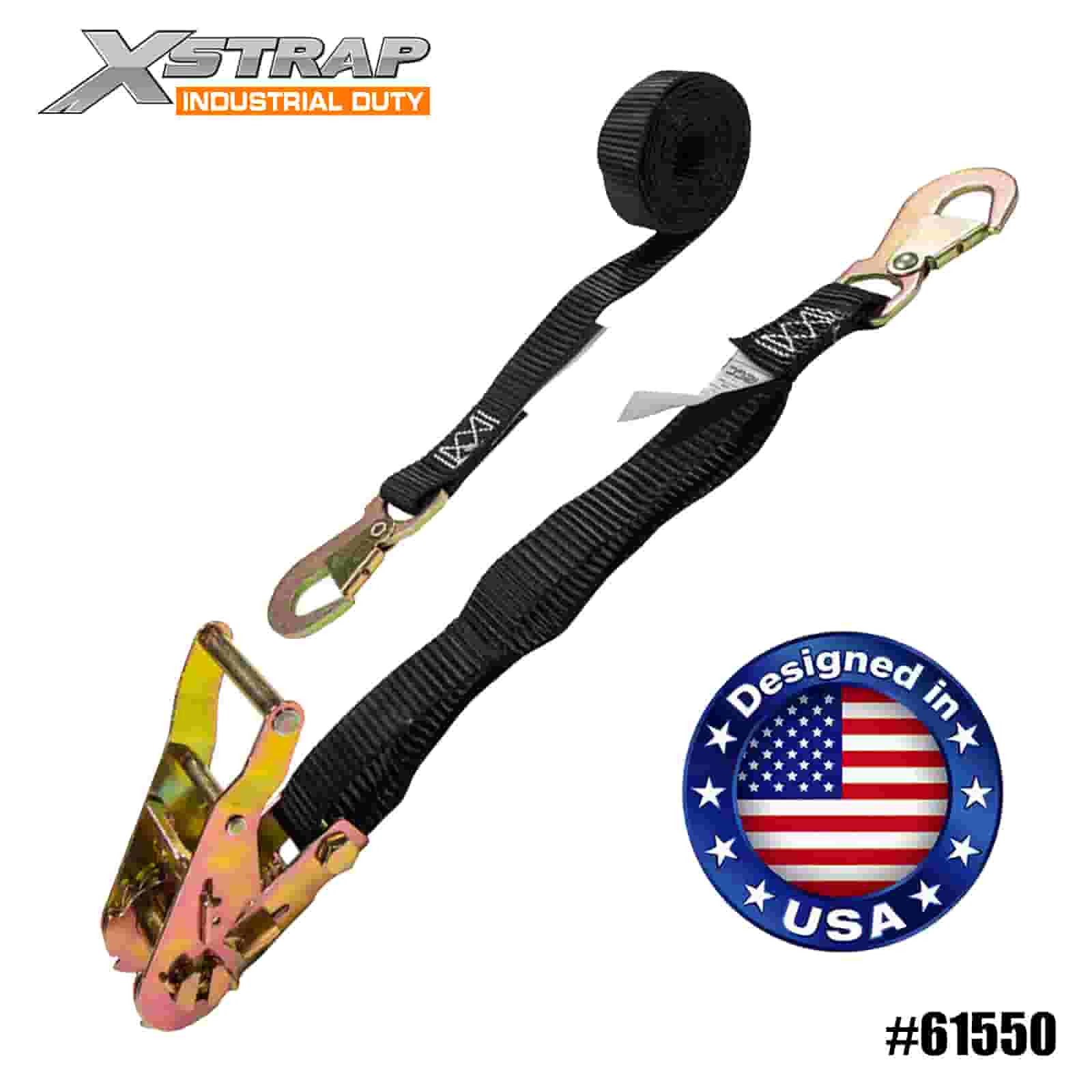Xstrap 61550 1” x 15' Tali Ratchet ATV & AUV dengan Kait Jepret Datar 1000lb SWL