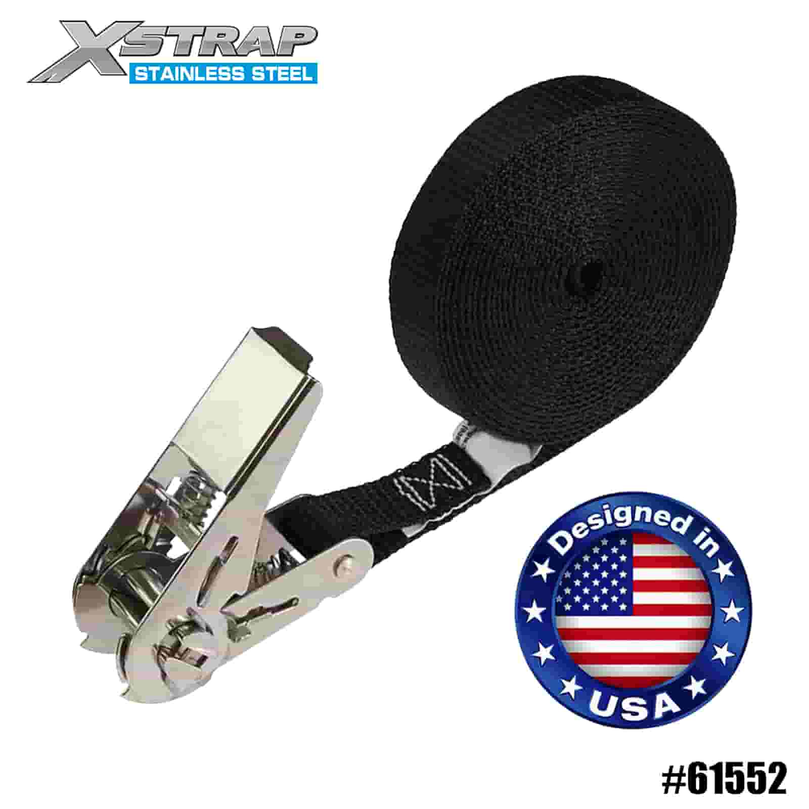 Xstrap 61552 1” x 15' Ratchet Jempol Baja Tahan Karat Tak Berujung Hitam 500lb SWL